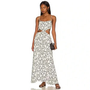 ASTR the Label Sanger Dress Cutout Maxi in White Black Sketch Revolve XS